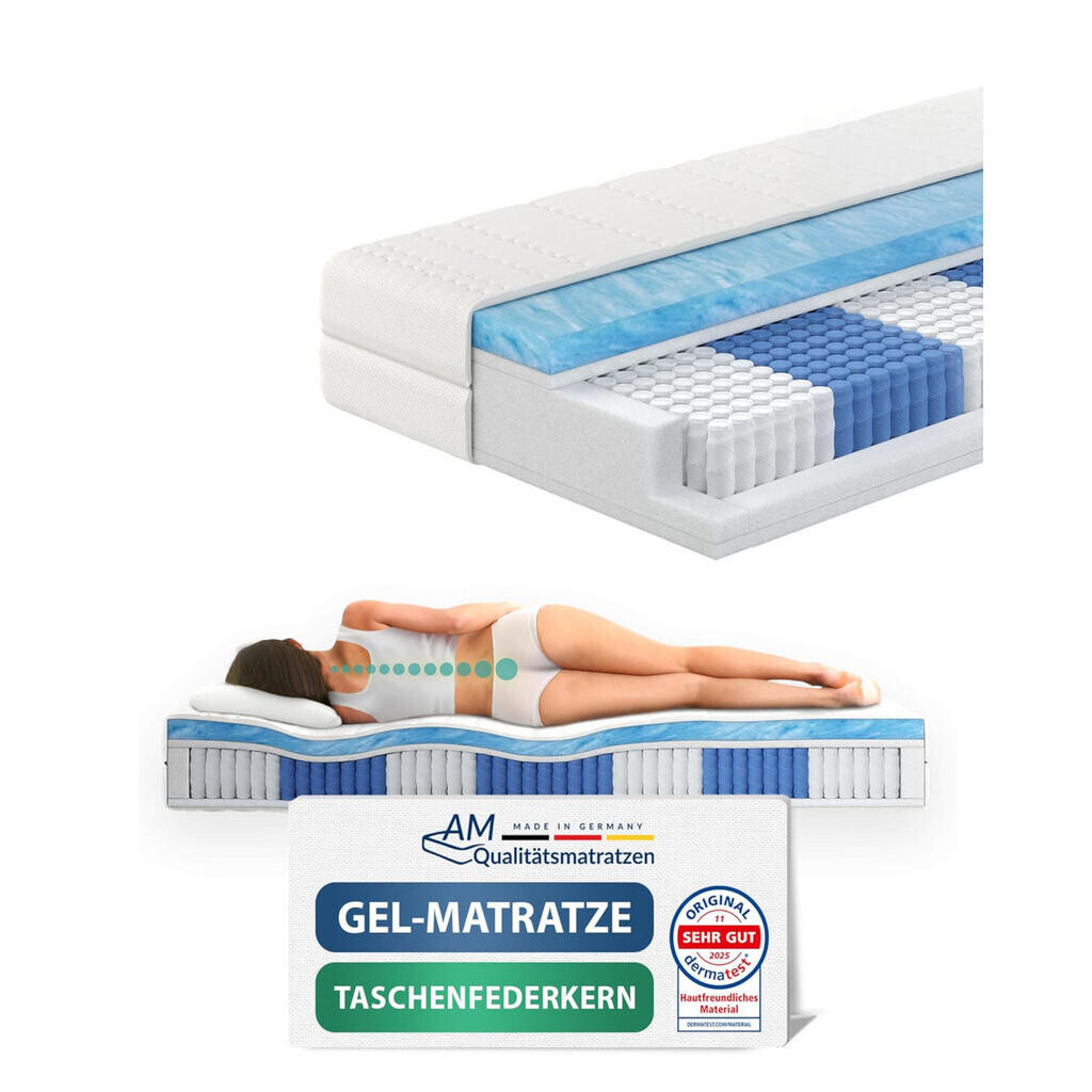 AM Qualitätsmatratzen GELOVÁ pružinová matrace s taštičkovými pružinami, 1000 pružin, 100/200 cm, H2 - výška 24 cm a potah Tencel