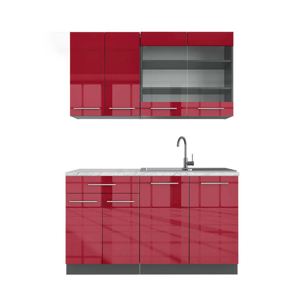 Vicco JEDNOTKOVÁ KUCHYNĚ Fame-Line Bordeaux vysoký lesk/antracitová 140 cm , PD Mramor