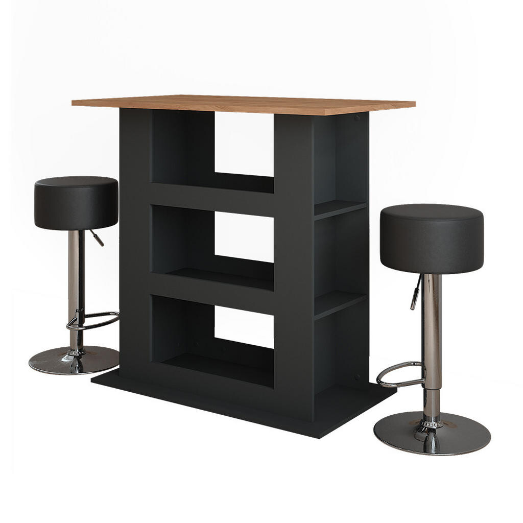Vicco STOJACÍ BAROVÝ STŮL SE ŽIDLEMI Repose Zlatý dub power/antracit 110 x 65 cm se 2 barovými stoličkami
