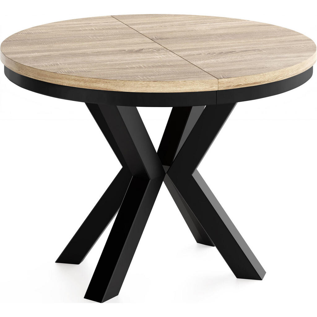 WFL GROUP JÍDELNÍ STŮL Clara Kulatý Rozkládací Industriální s Černámi Kovovými Nohami, Dub Sonoma 120-200/120/76 cm