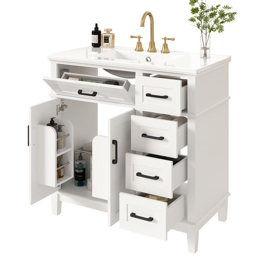 OKWISH KOUPELNOVÁ skříňka s umyvadlem 90/46/87 cm bílá z MDF a keramiky s tichými zásuvkami