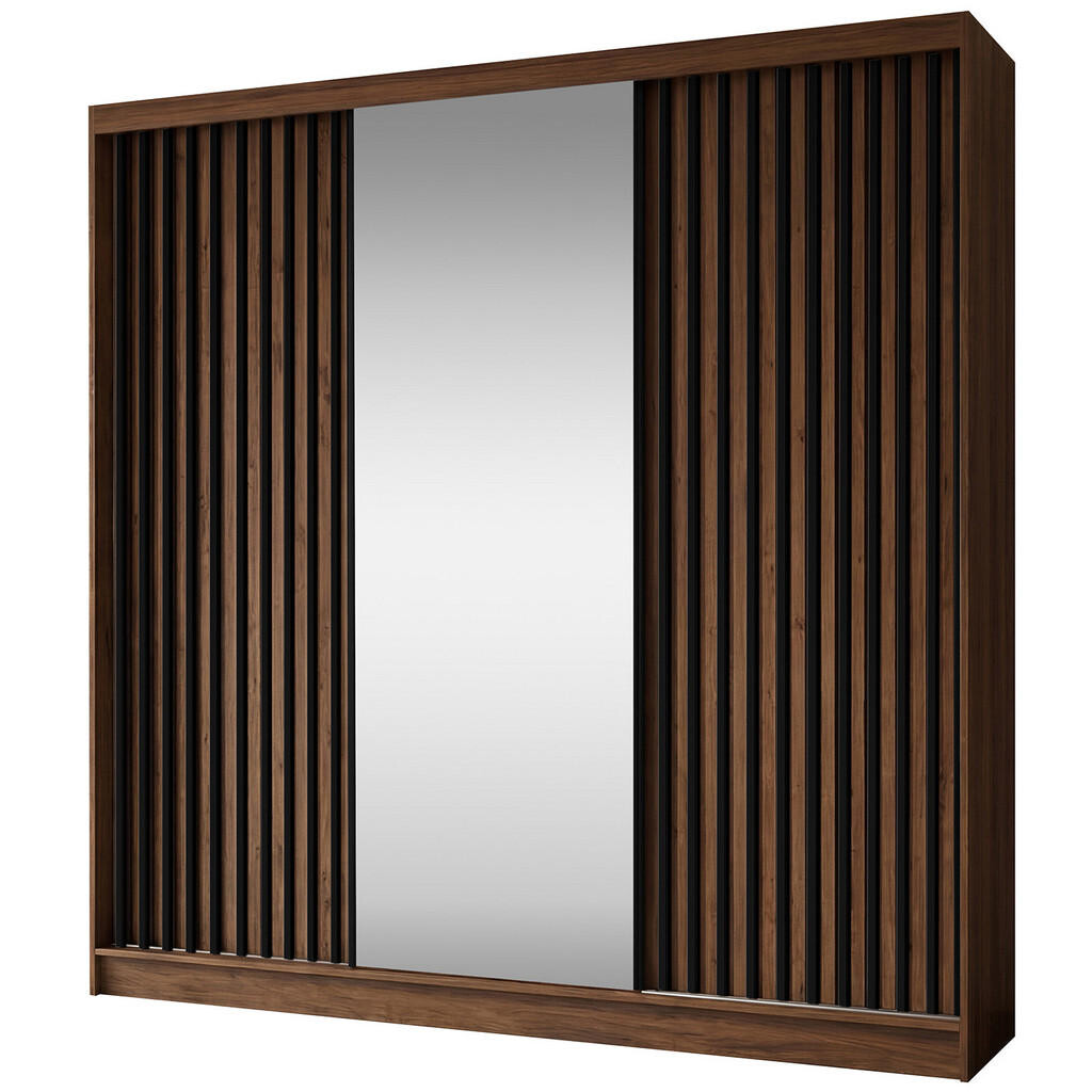 Beautysofa SKŘÍŇ S POSUVNÝMI DVEŘMI Helix II se zásuvkami a zrcadlem, 240 / 216 / 61 cm, ořech + černá