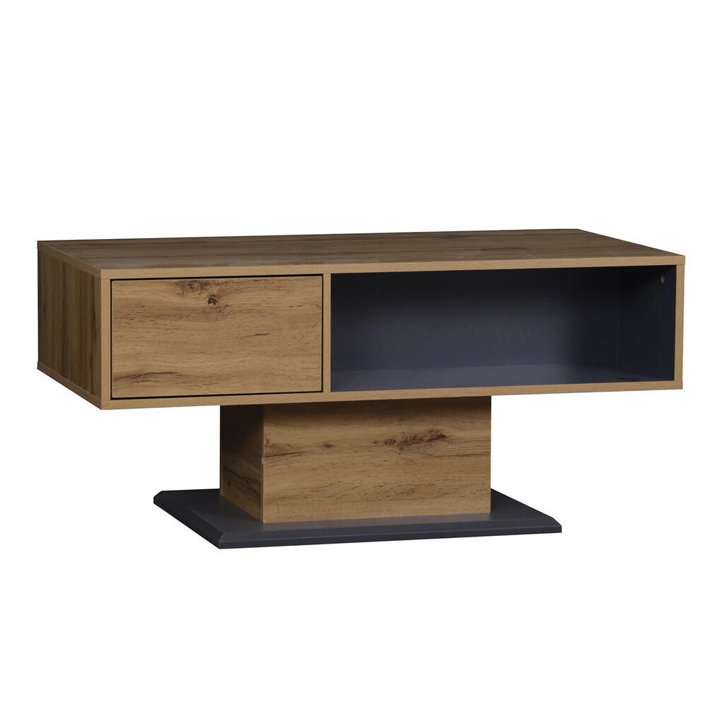 Urban Meuble KONFERENČNÍ STOLEK ve vzhledu dubu a šedé barvě s výklopnou přihrádkou a oboustranným úložným prostorem