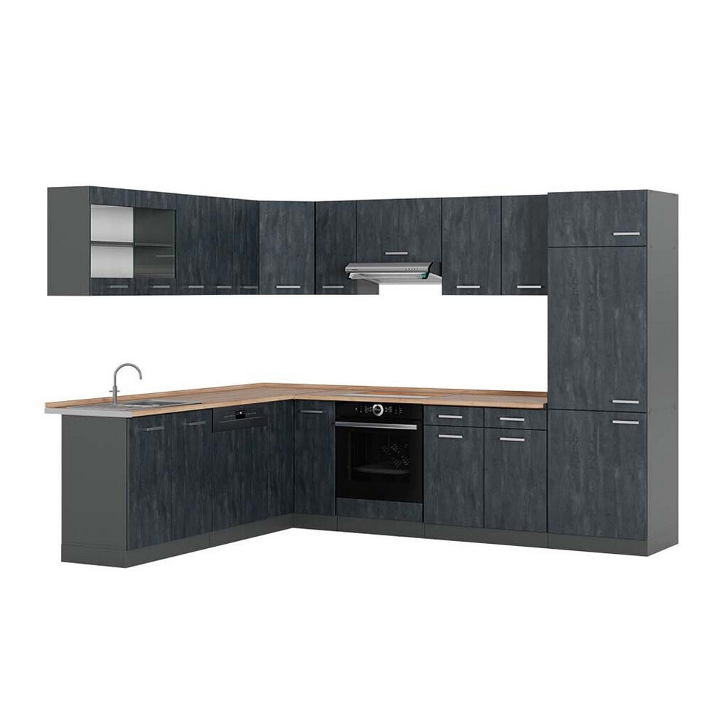 Vicco ROHOVÁ KUCHYŇ R-Line, Černý beton/Antracit, 287 x 227 cm PD Dub