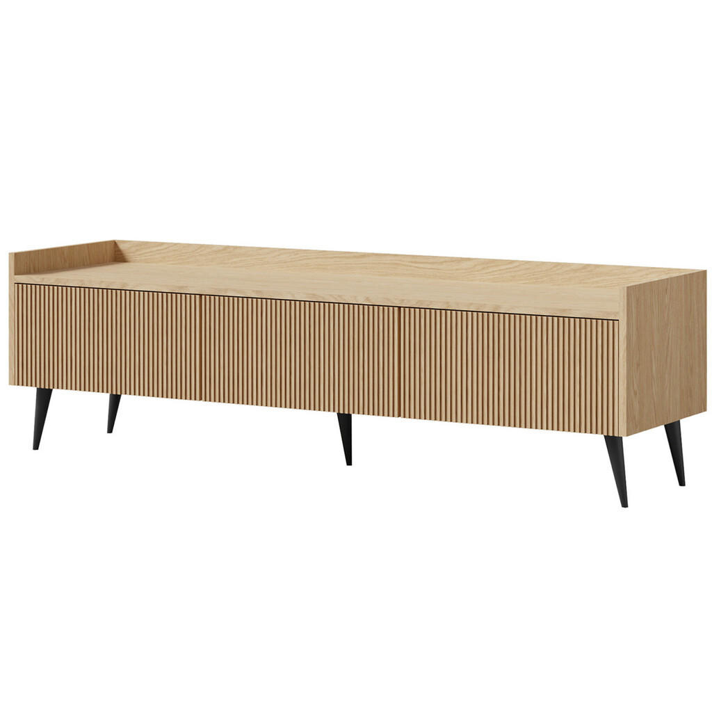 Beautysofa NÍZKÁ KOMODA Amfali se 3 výklopnými dvířky, drážkovaná čela, systém Push-to-open, kovové nohy, 150 cm, jarní dub