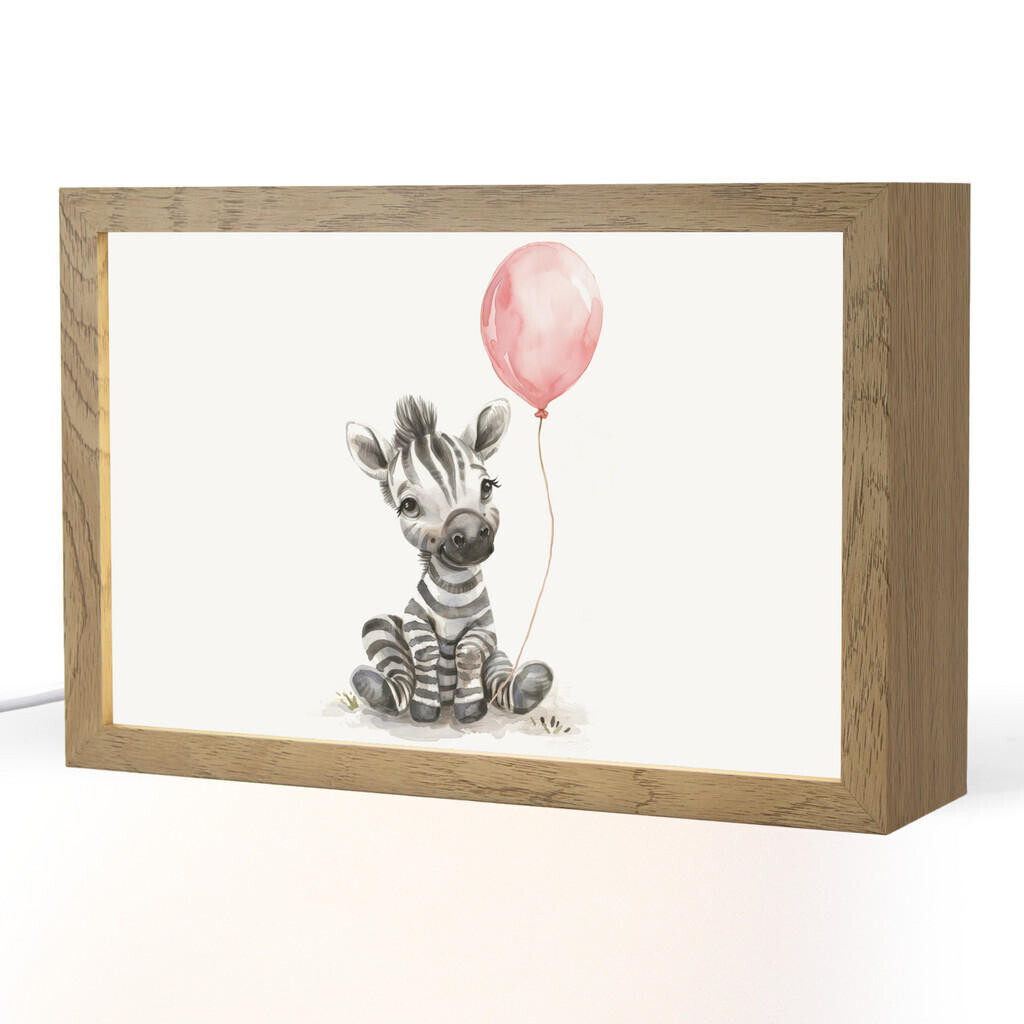 OnlyWow NOČNÍ LAMPIČKA Zebra - Dítě - Zvířata - Růžový balónek 30x20 cm