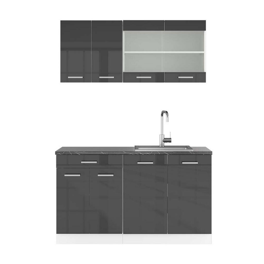 Vicco JEDNOTKOVÁ KUCHYNĚ R-Line Antracitový vysoký lesk 140 cm , PD Antracit