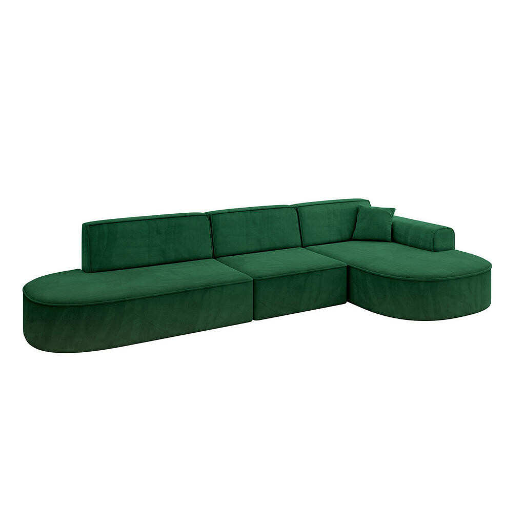 ALTDECOR ROHOVÁ SEDACÍ SOUPRAVA s otomanem vpravo MARI-L2 – 328 x 171 x 79 cm, tmavě zelená barva a velur