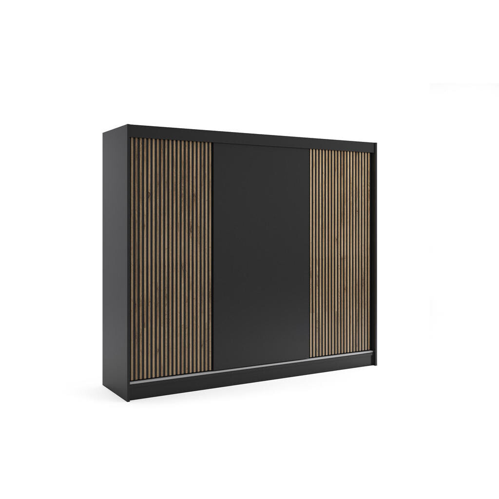 ALTDECOR ŠATNÍ SKŘÍŇ VILAN s lamelami/LED – 250 cm – černá | dub wotan