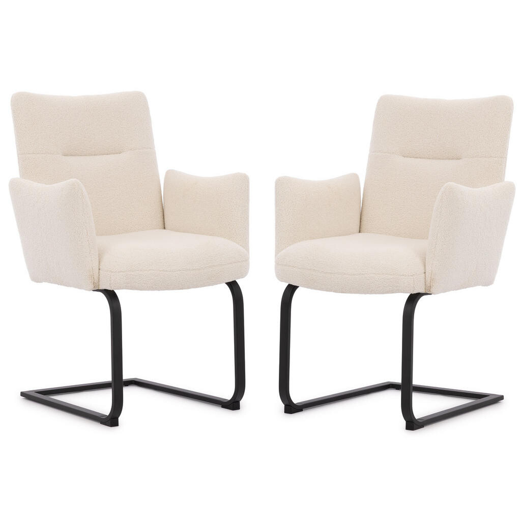 S-Style SADA ŽIDLÍ 2 kusy Hera s područkami v moderním designu z bílé látky Bouclé