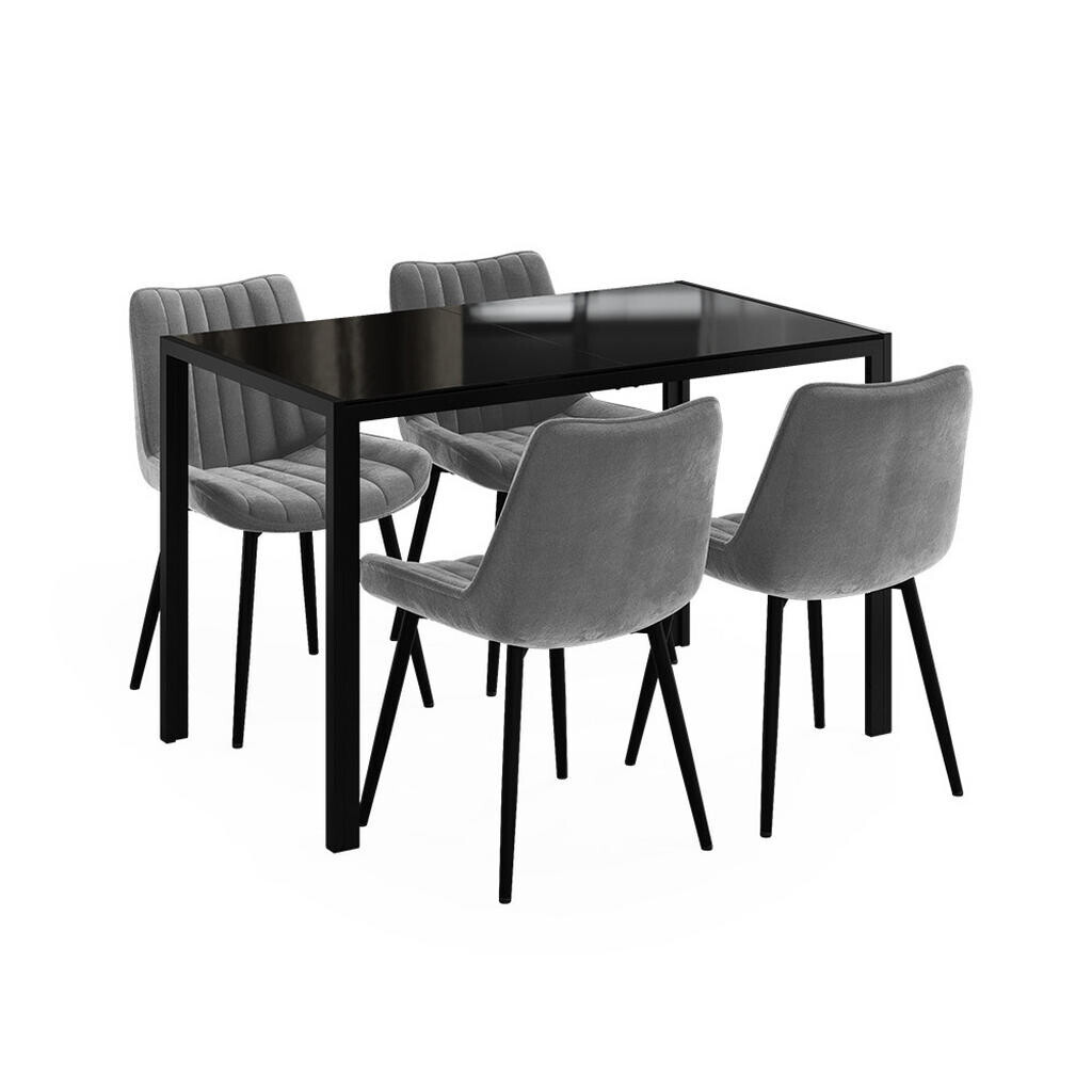 Vicco JÍDELNÍ STŮL SESTAVA Grand, Černá, 120 x 70 cm se 4 židlemi (šedé)
