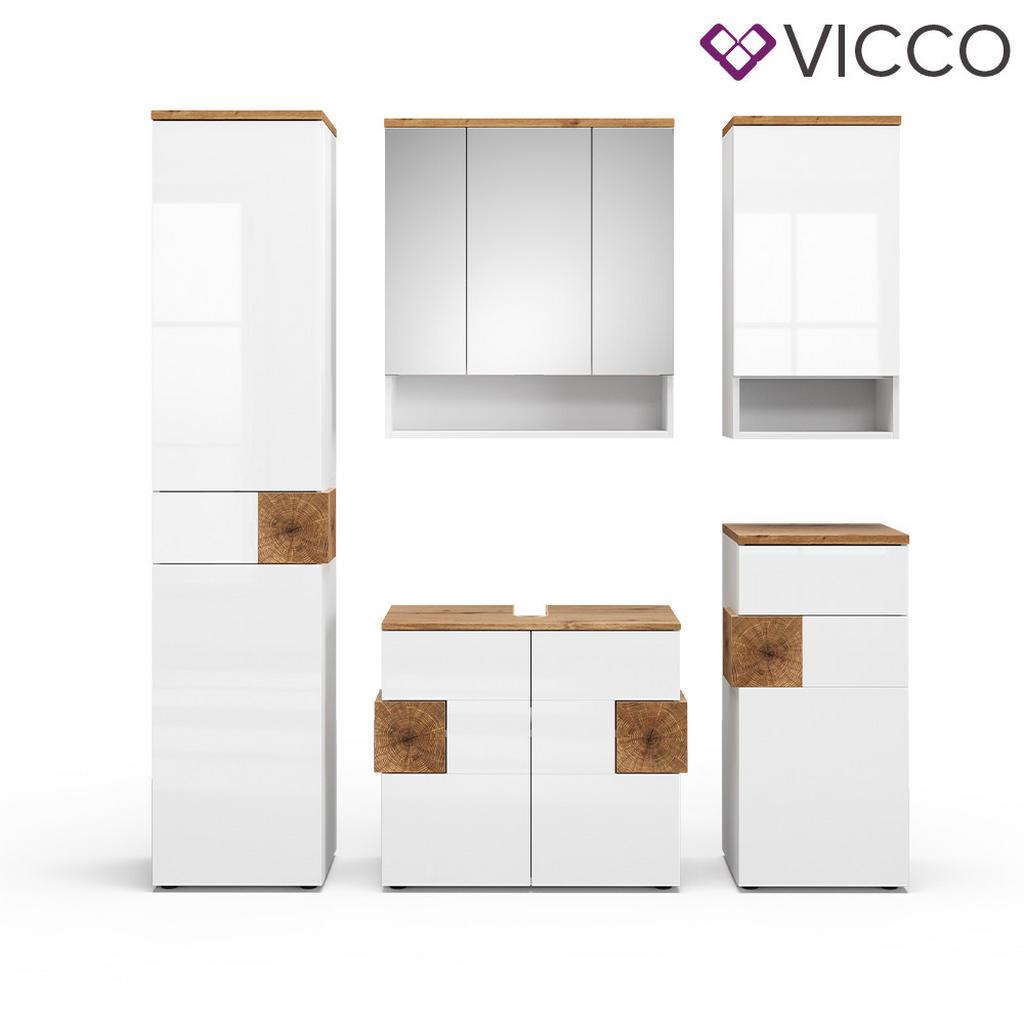 Vicco SADA KOUPELNOVÉHO NÁBYTKU Eden, Bílá vysoký lesk, 5dílná