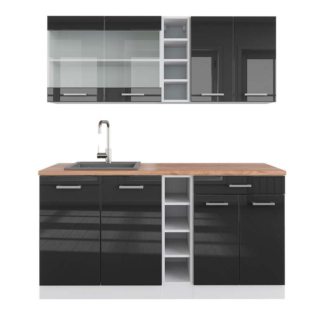Vicco JEDNOTKOVÁ KUCHYNĚ R-Line Antracitový vysoký lesk/bílá 160 cm , PD Dub
