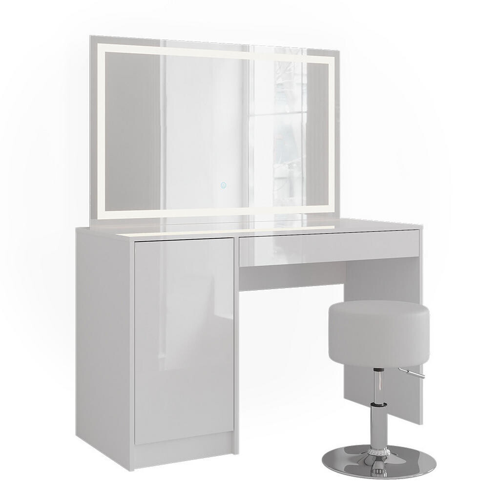 Vicco TOALETNÍ STOLEK Sherry Bílá/bílý vysoký lesk 119.8 cm s LED zrcadlem a taburetem