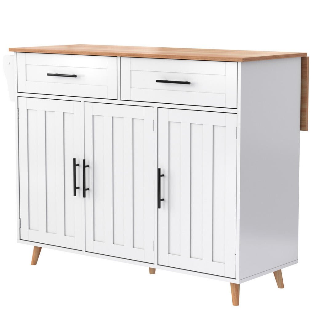 Redom KUCHYŇSKÝ ostrůvek 129/71/91,5 cm s výklopnou pracovní deskou, úložným prostorem a kolečky, Bílá