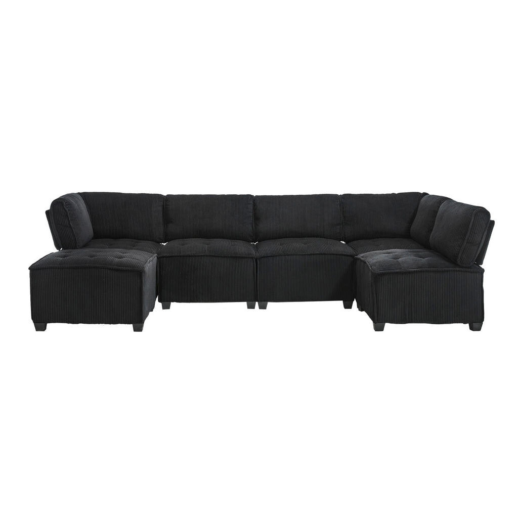 Redom MODULÁRNÍ pohovka 308/154/81,99 cm pro 6 osob, variabilní do tvaru U/L a jako lůžko, manšestr, Černá