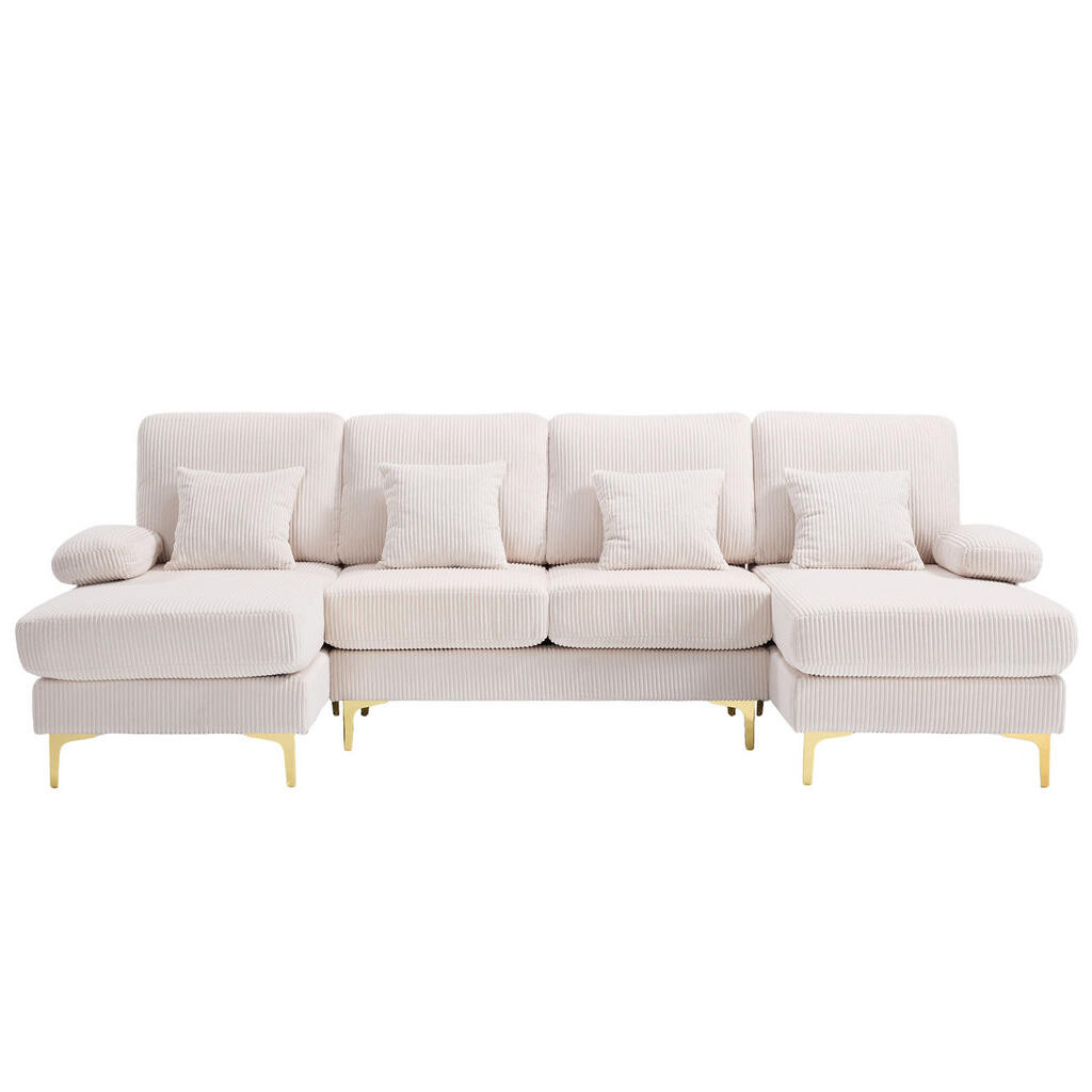 Redom SEDACÍ souprava do U 265/135/88 cm s LED osvětlením a USB portem, ergonomická, samet, Béžová