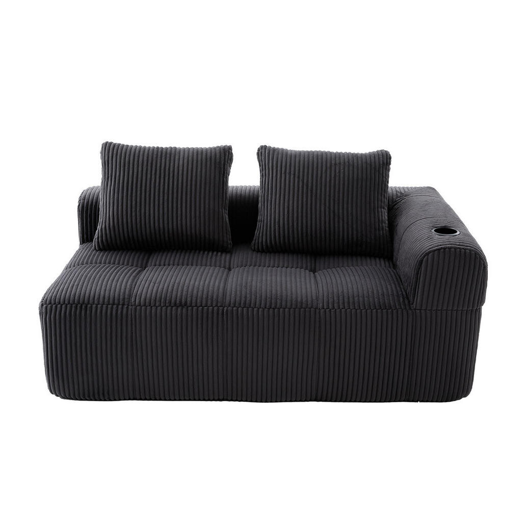 OKWISH POHOVKA 158/93/61 cm tmavě šedá z manšestru s bočními kapsami a držáky nápojů