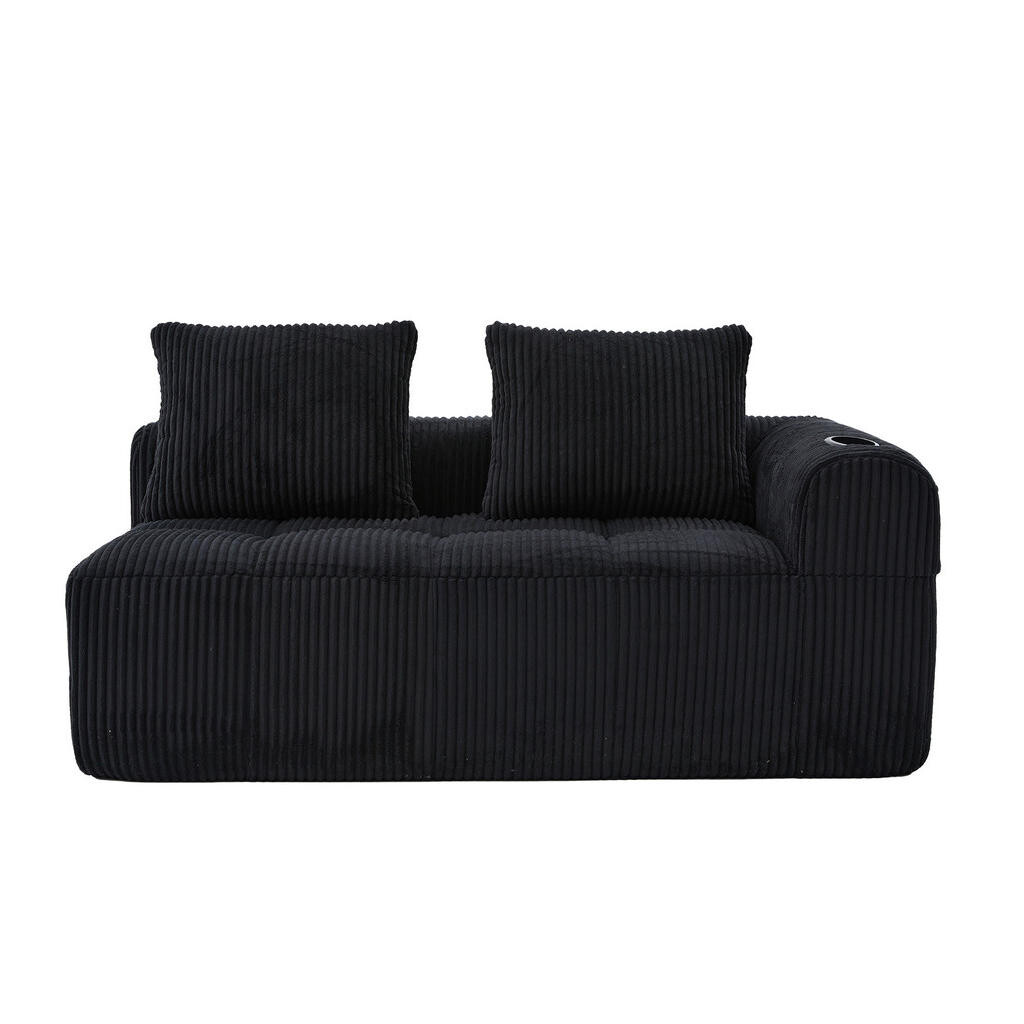 OKWISH DVOUMÍSTNÁ pohovka 158/93/61 cm černá z manšestru s bočními kapsami a držáky na nápoje