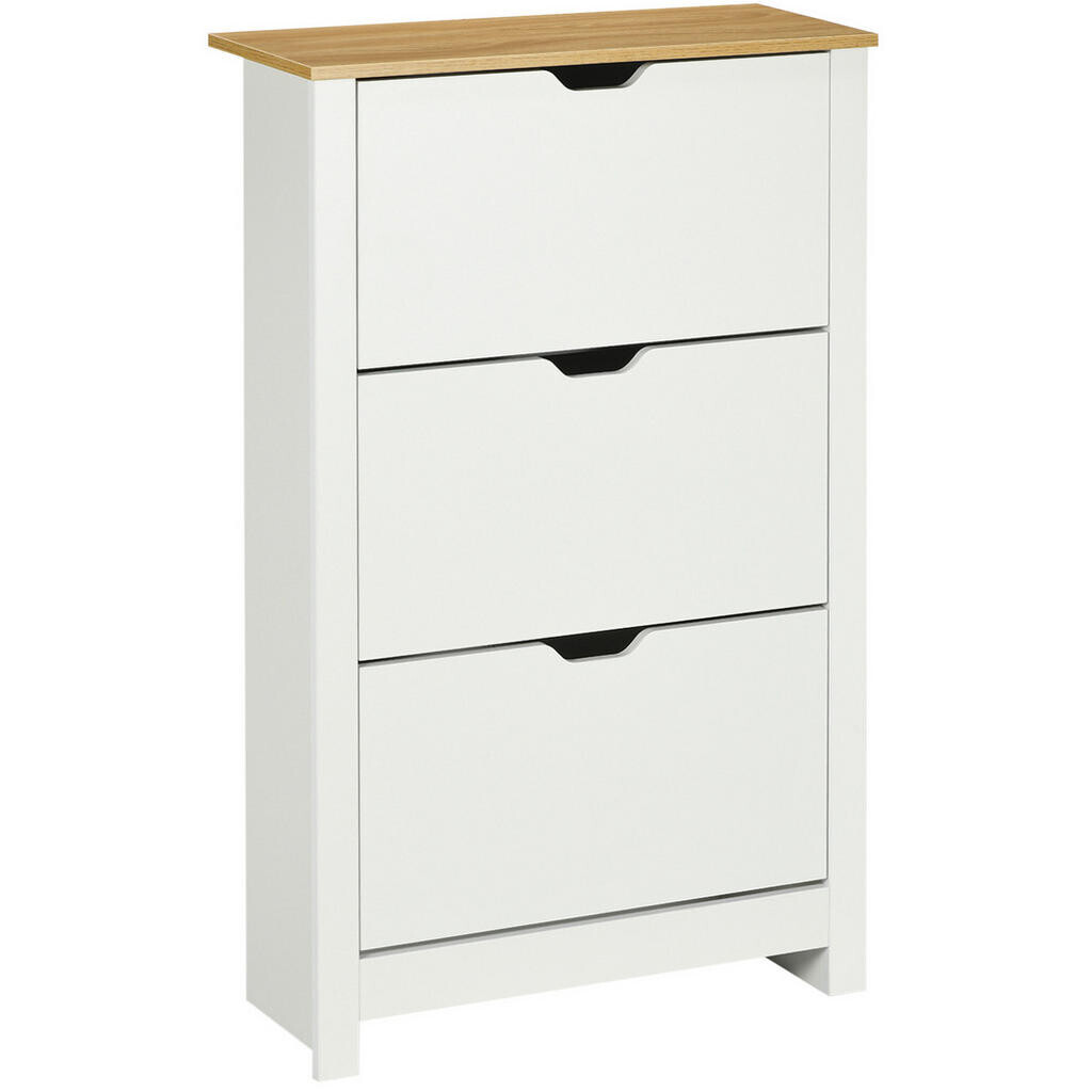 OKWISH BOTNÍK 72/26/112 cm bílý z dřevotřísky se 3 výklopnými zásuvkami pro 18 párů bot
