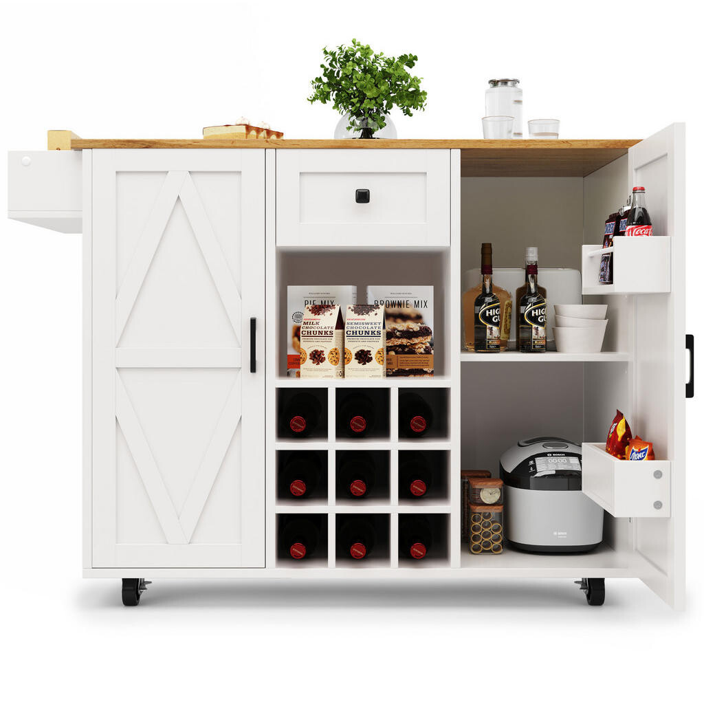 OKWISH KUCHYŇSKÝ ostrůvek 137,5/40/95,6 cm bílý z MDF s rozkládací deskou a úložným prostorem