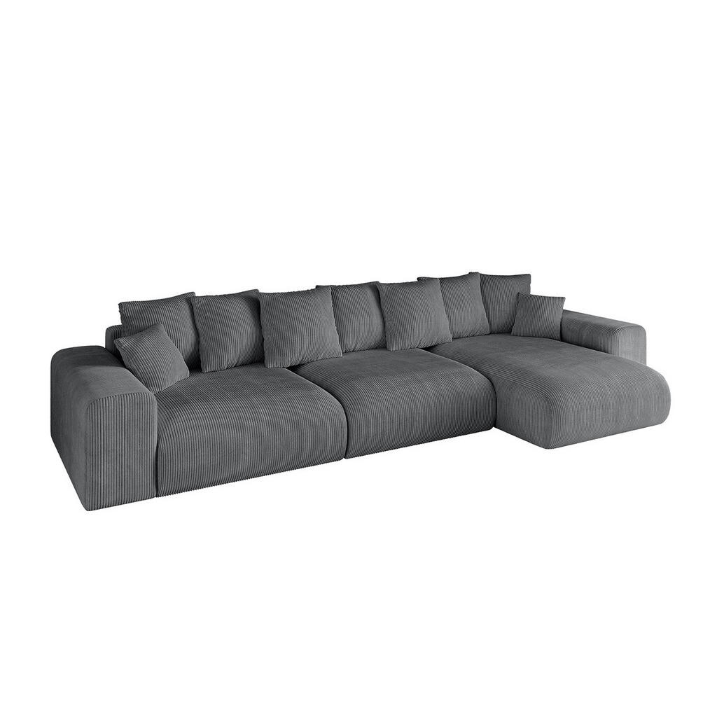 ALTDECOR ROHOVÁ SEDACÍ SOUPRAVA s otomanem vpravo ESKAR-L2 364x176x72 tmavě šedý manšestr