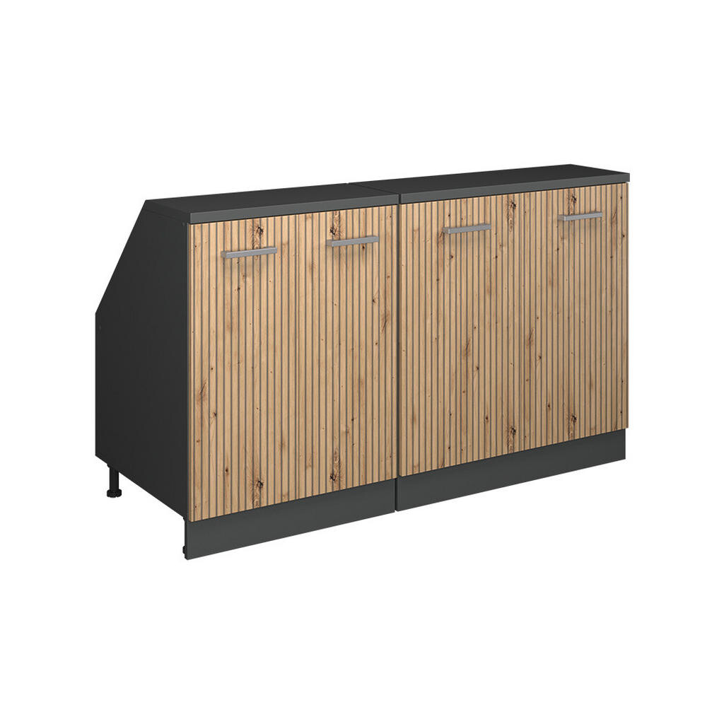 Vicco KUCHYŇSKÁ SKŘÍŇKA POD ŠIKMOU STŘECHU R-Line Řemeslný dub 140 cm Sada 2 korpusů skříně hloubka 60 cm
