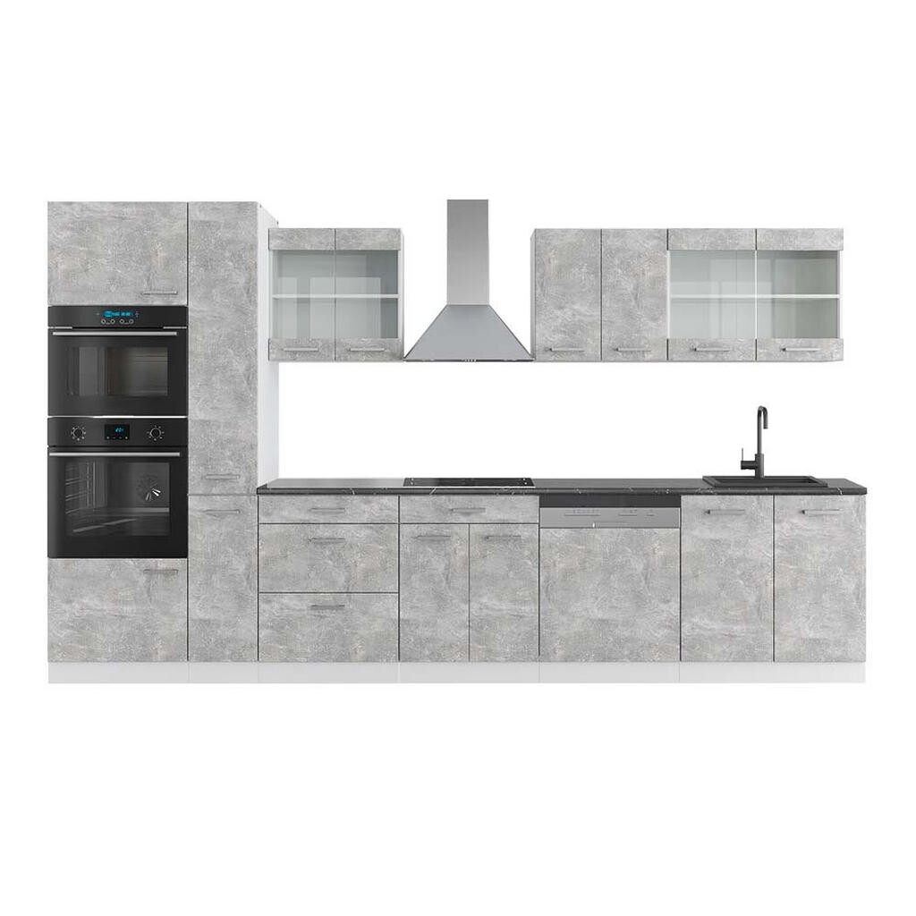 Vicco KUCHYŇSKÁ LINKA R-Line Beton/bílá 350 cm s vysokou skříní, PD Antracit