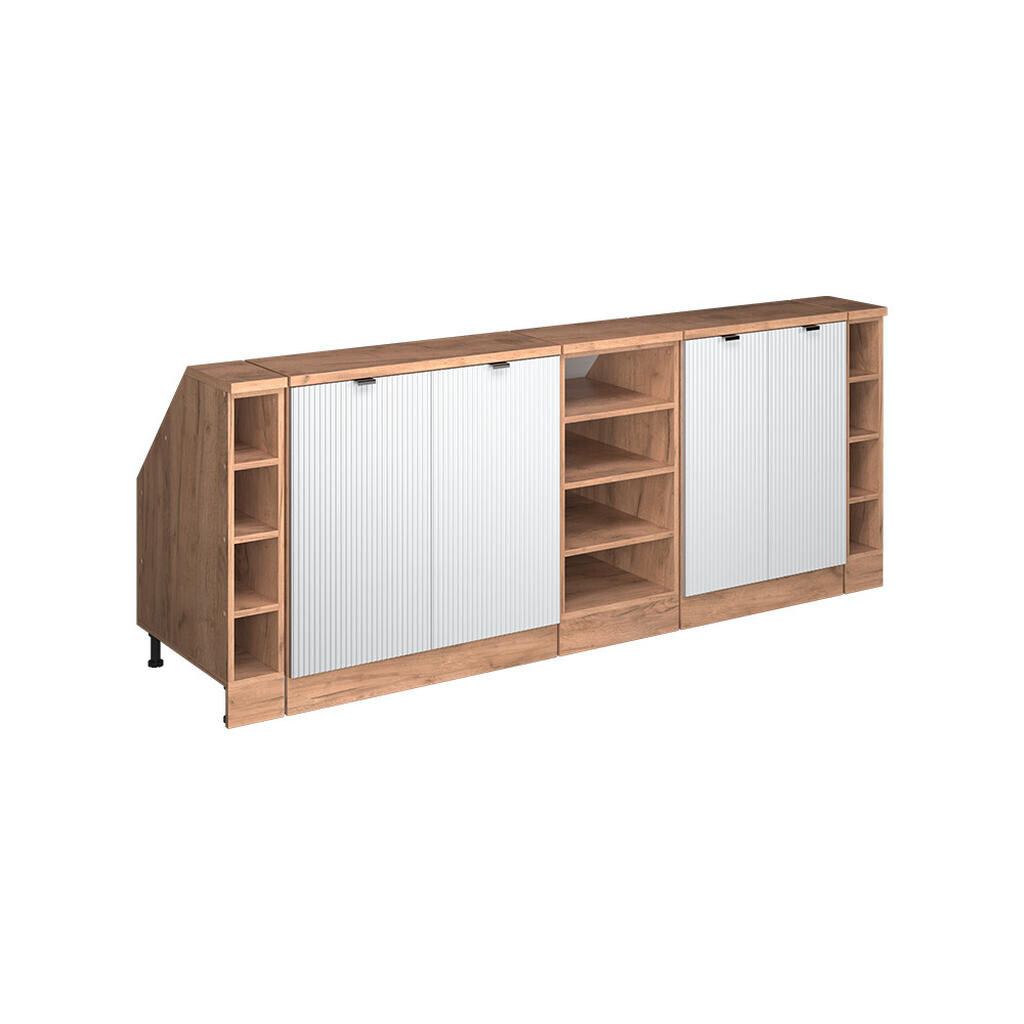 Vicco KUCHYŇSKÁ SKŘÍŇKA POD ŠIKMOU STŘECHU R-Line Bílé zvlnění 210 cm Sada 5 korpusů skříně hloubka 60 cm