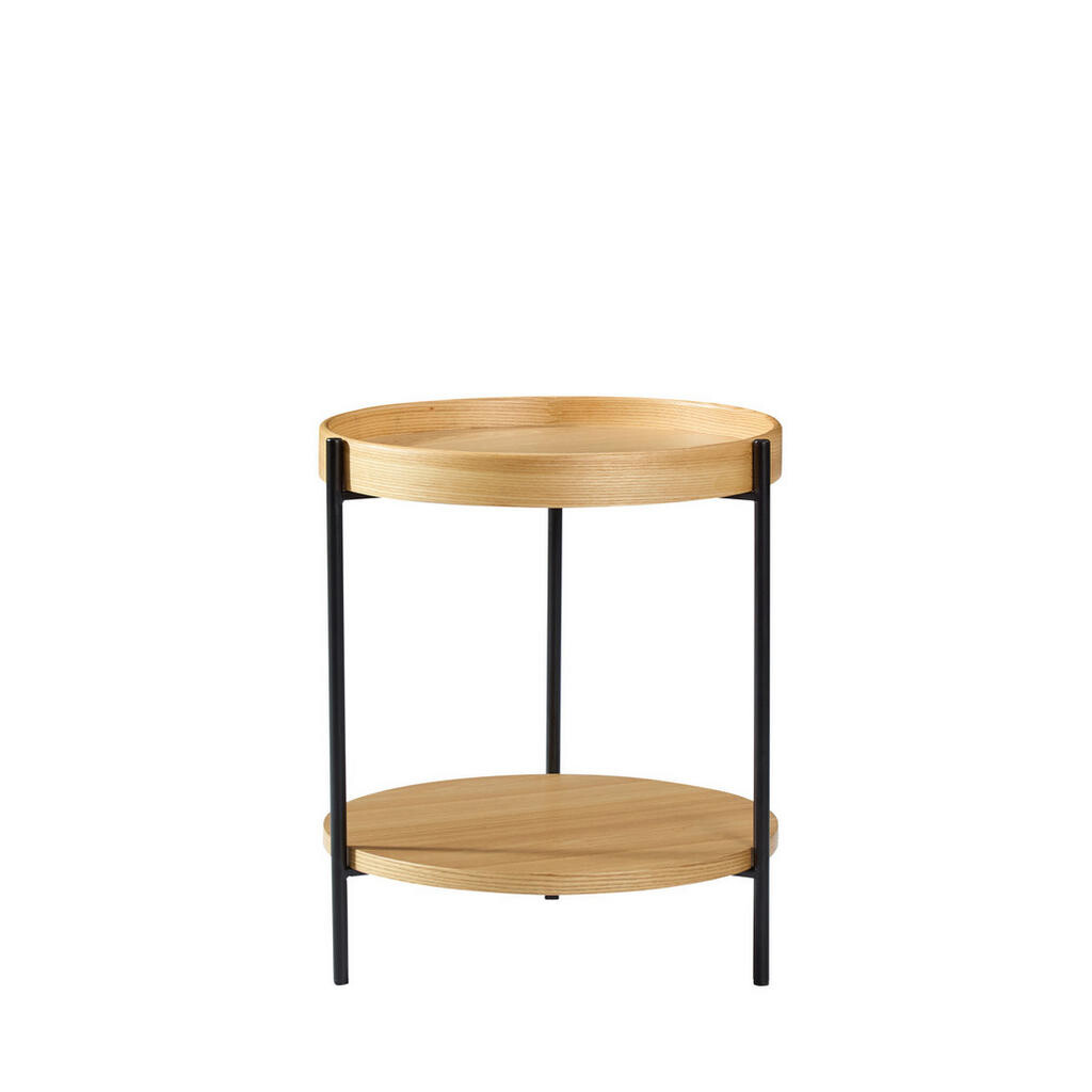 Redom KONFERENČNÍ stolek Ø69/38 cm s odkládacím stolkem Ø44/48 cm, dvouúrovňový design, masivní dřevo a kov, Přírodní