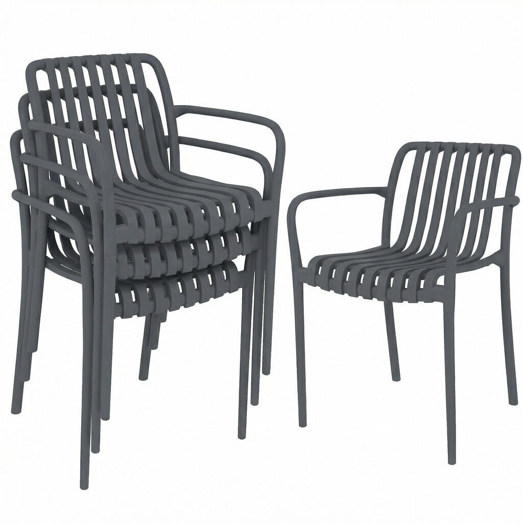Outsunny ZAHRADNÍ židle, sada 4 ks, plast, tmavě šedá