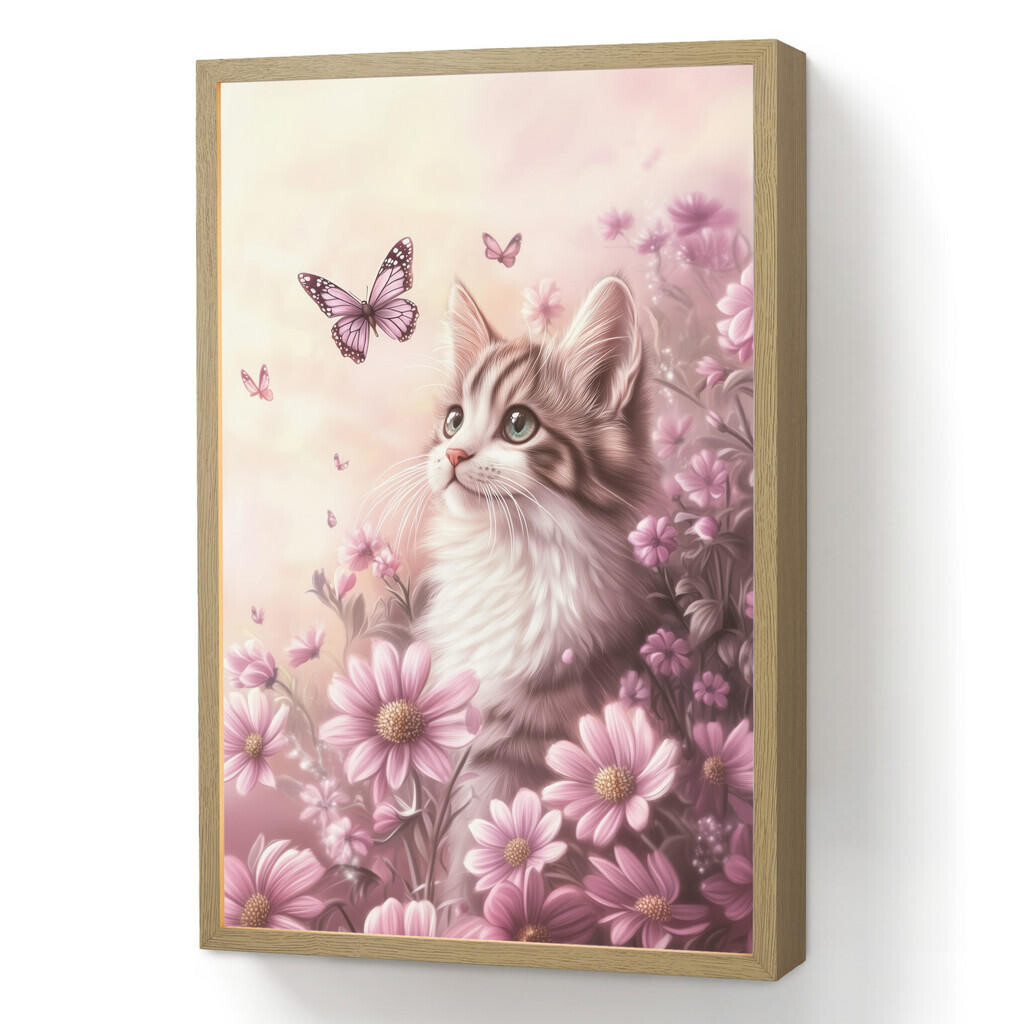 OnlyWow DOBÍJECÍ NOČNÍ LAMPIČKA Koťátko - Květiny - Motýli - Fialová 40x60 cm