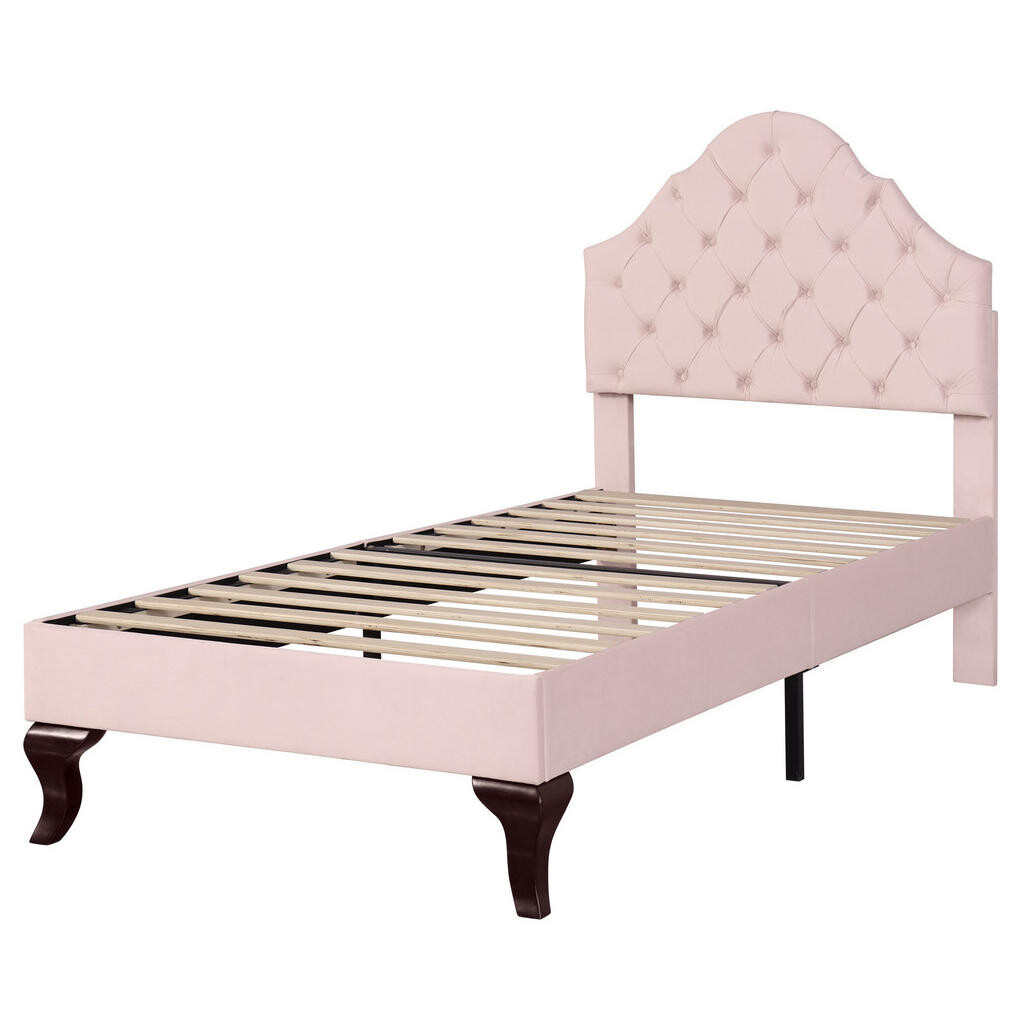 OKWISH ČALOUNĚNÁ postel 90/200 cm růžová ze sametu s nastavitelným čelem a roštem