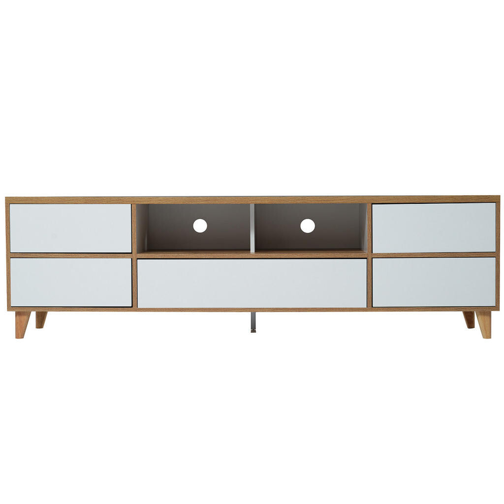 OKWISH TV stolek 175/37/51 cm bílá z MDF s úložným prostorem a dřevěnými nohami