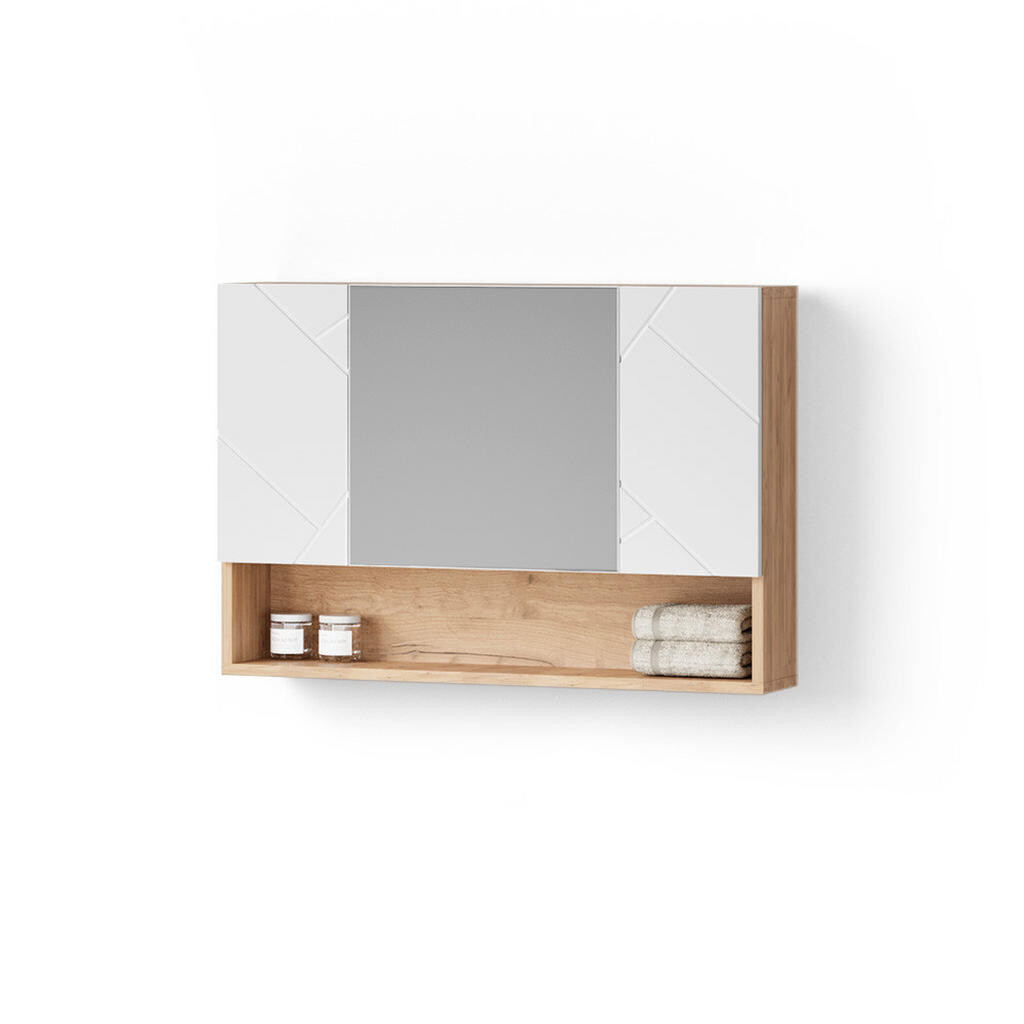 Livinity® KOUPELNOVÁ ZRCADLOVÁ SKŘÍŇKA Ronco Bílý vysoký lesk/zlatý dub power 80.1 x 55 cm