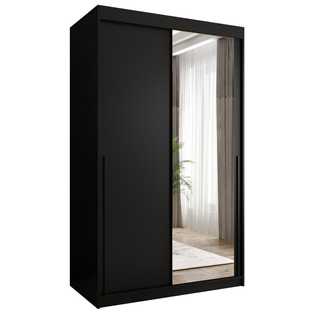 Home Collective SKŘÍŇ S POSUVNÝMI DVEŘMI se zrcadlem, šířka 120 cm, černá s černým úchytem