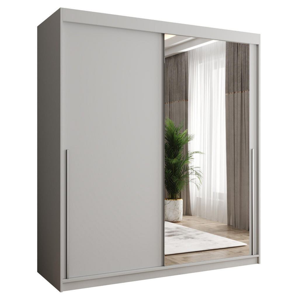 Home Collective SKŘÍŇ S POSUVNÝMI DVEŘMI se zrcadlem, šířka 180 cm, bílá se stříbrným úchytem