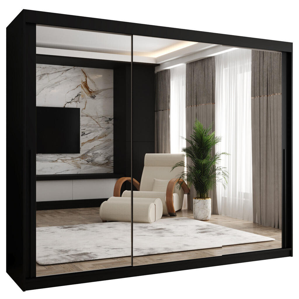Home Collective ŠATNÍ SKŘÍŇ S POSUVNÝMI DVEŘMI se zrcadlem, šířka 250 cm, černá s černým madlem