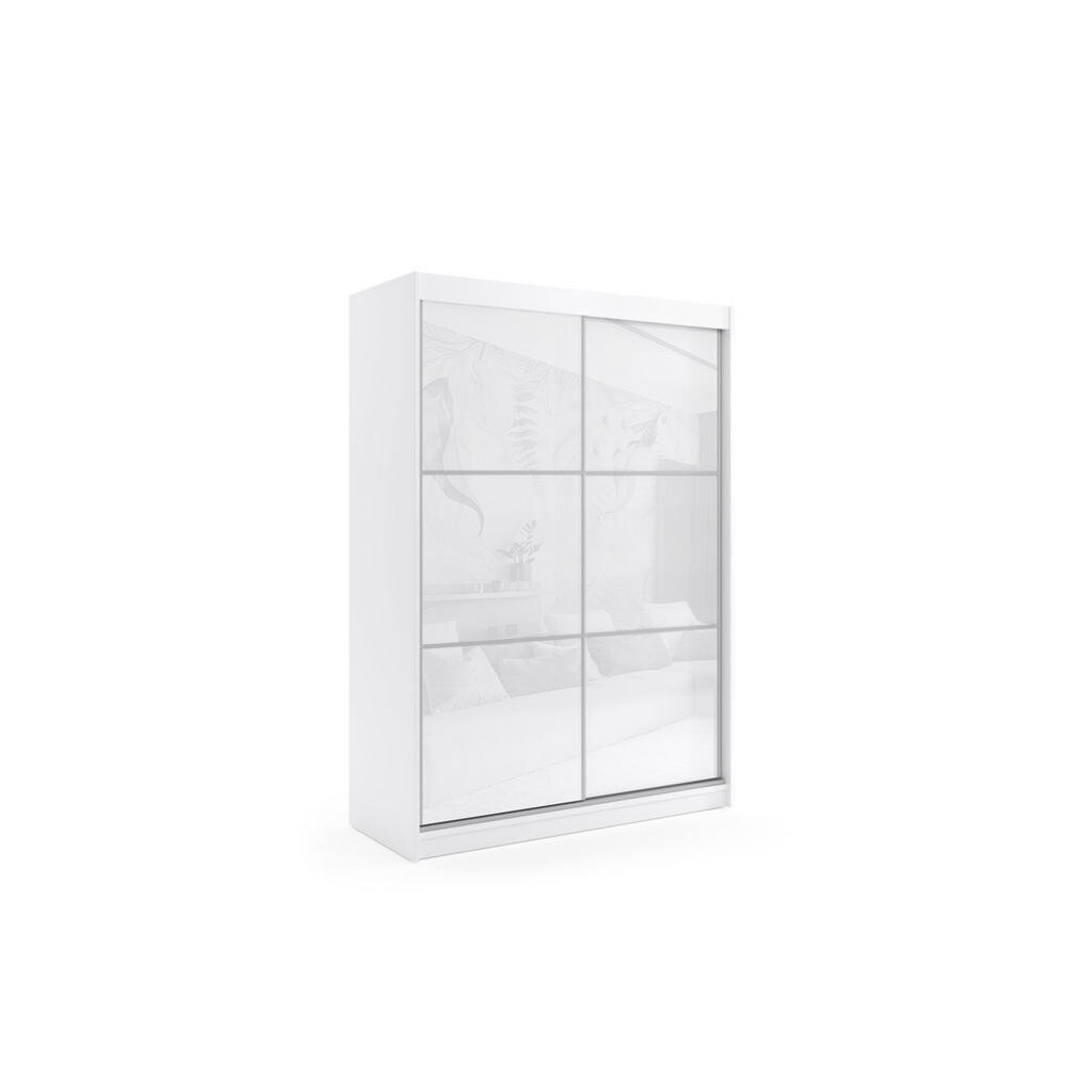 ALTDECOR ŠATNÍ SKŘÍŇ s posuvnými dveřmi Lacobel a hliníkovými lamelami – VIVONA – 160 cm, bílá