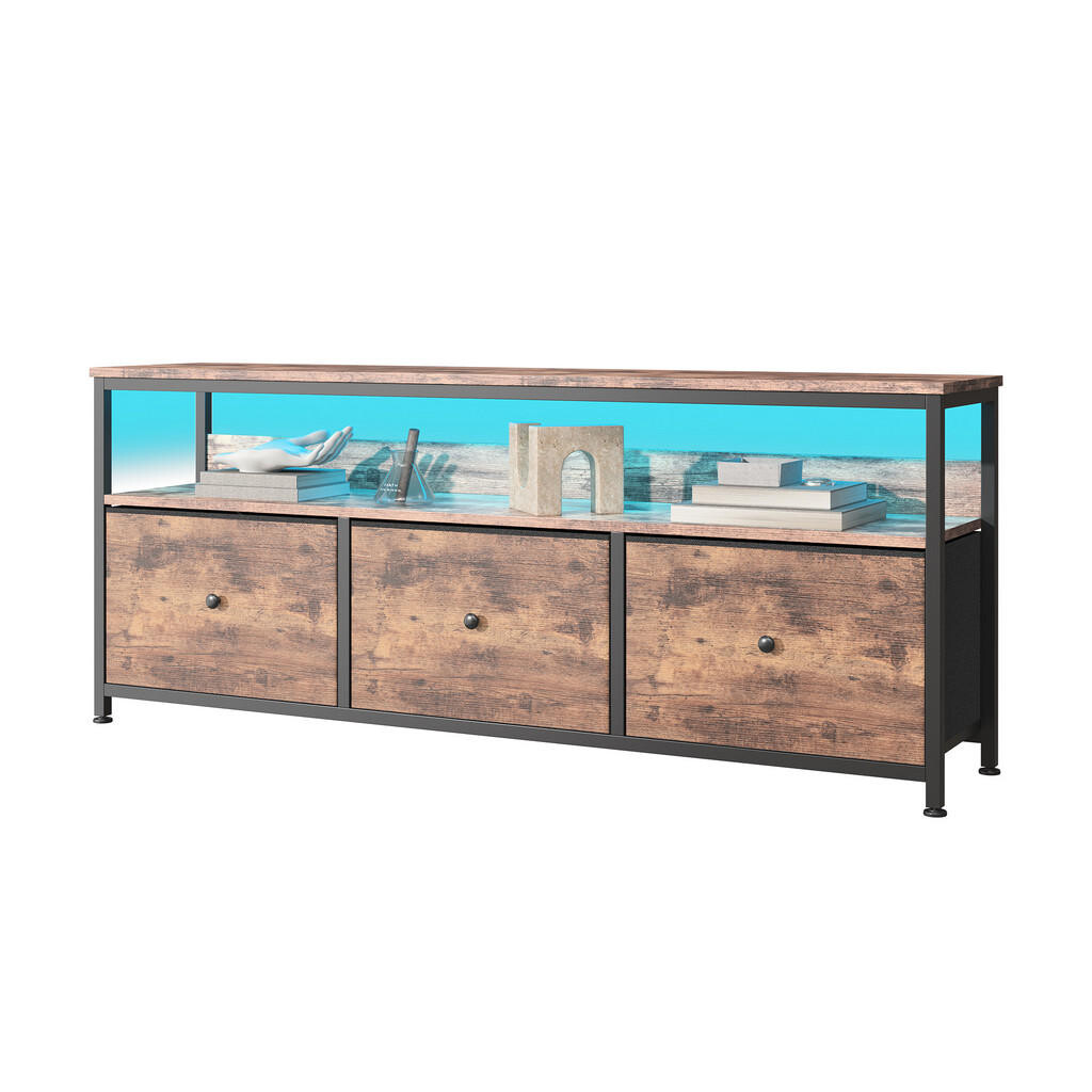 SHOPENTRA LED TV stolek 137 cm s látkovými zásuvkami imitace tygřího dřeva ve vintage stylu