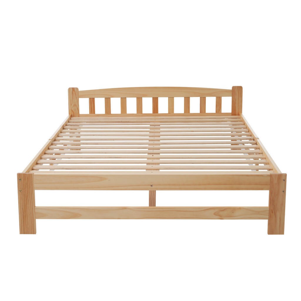 OKWISH DVOULŮŽKO 140/200 cm přírodní z masivního dřeva s čelem a roštem