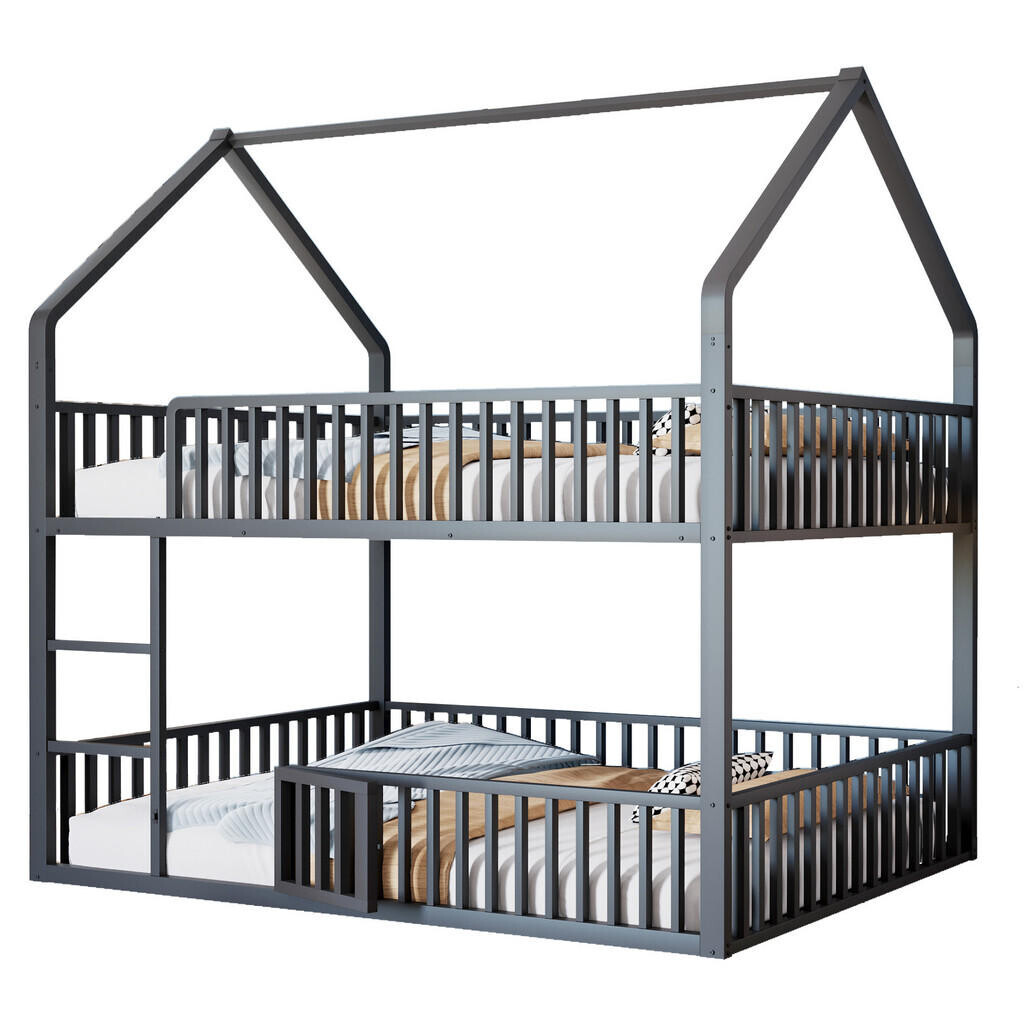 FLIEKS PATROVÁ POSTEL 140x200 Černá Kov Schody Loft