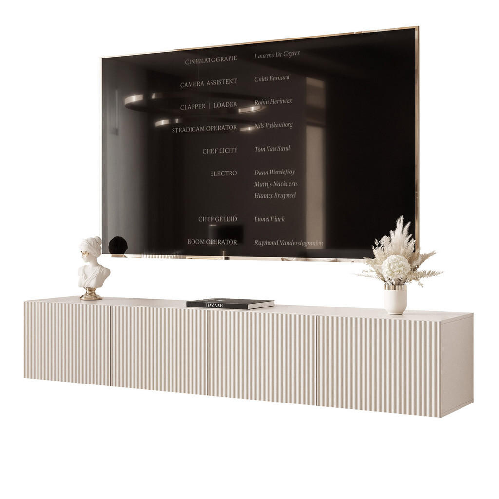 Idohome ZÁVĚSNÁ RTV skříňka ANGEL RÝHOVANÁ 200 cm s LED osvětlením KAŠMÍROVÁ