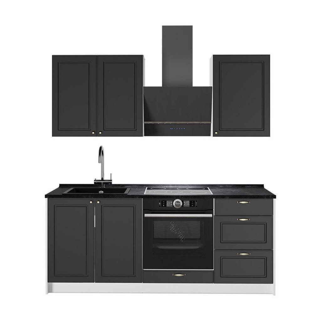 Vicco JEDNOTKOVÁ KUCHYNĚ Fame-Line, Anthrazit-Gold Landhaus/Bílá, 190 cm, PD Antracit