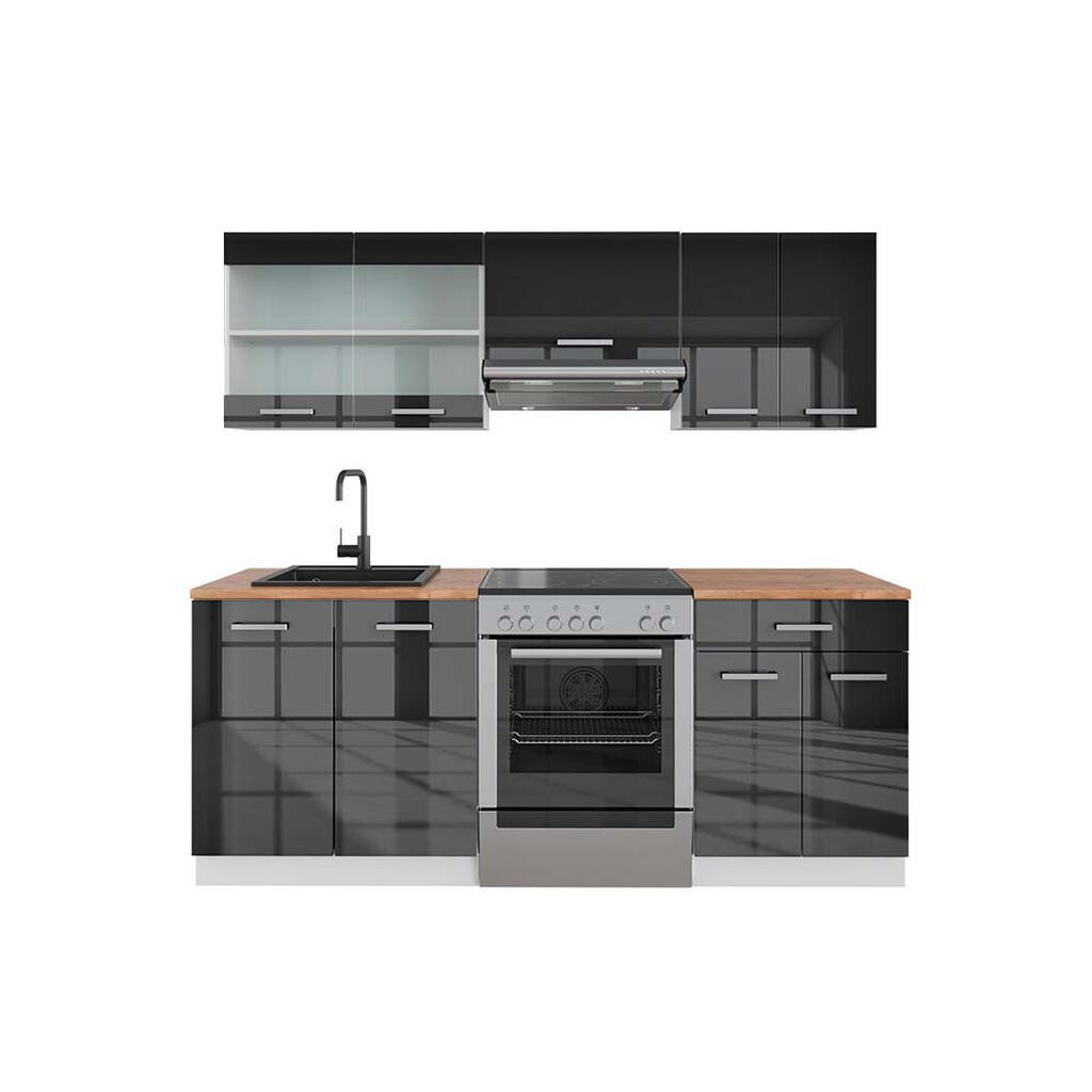 Vicco KUCHYŇSKÝ KOUT R-Line Antracitový vysoký lesk/bílá 200 cm , PD Dub