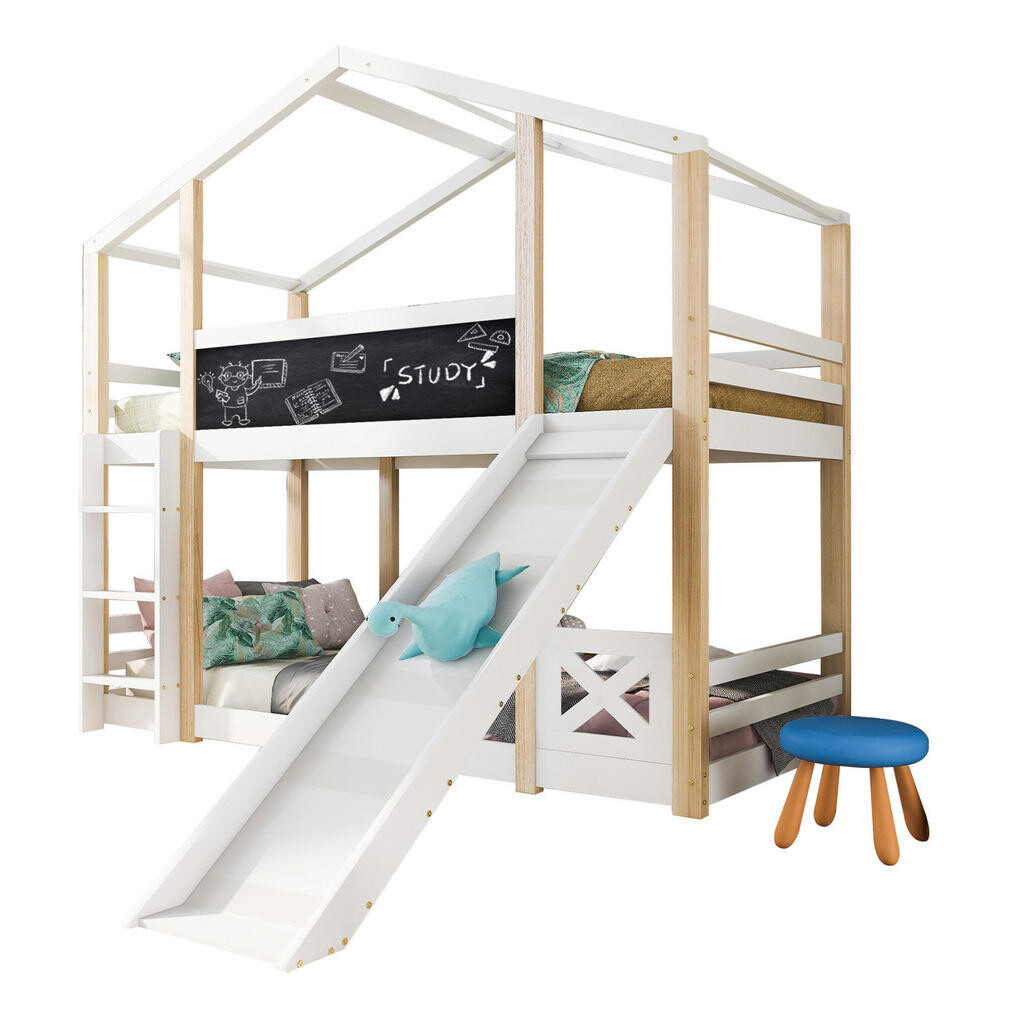 OKWISH PATROVÁ postel Treehouse 90/200 cm bílá se skluzavkou a žebříkem