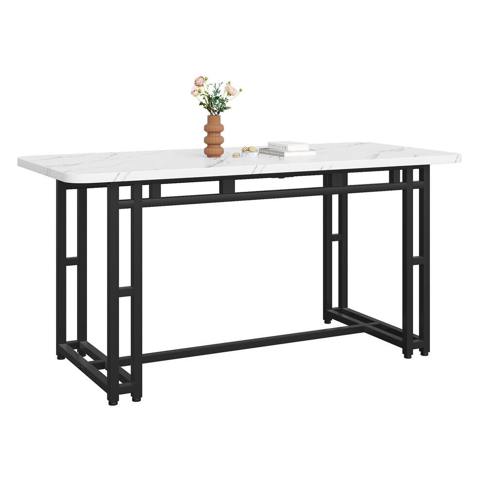 Redom JÍDELNÍ stůl 140/80 cm z MDF s černými kovovými nohami, moderní lehký luxus, Černá/Bílá