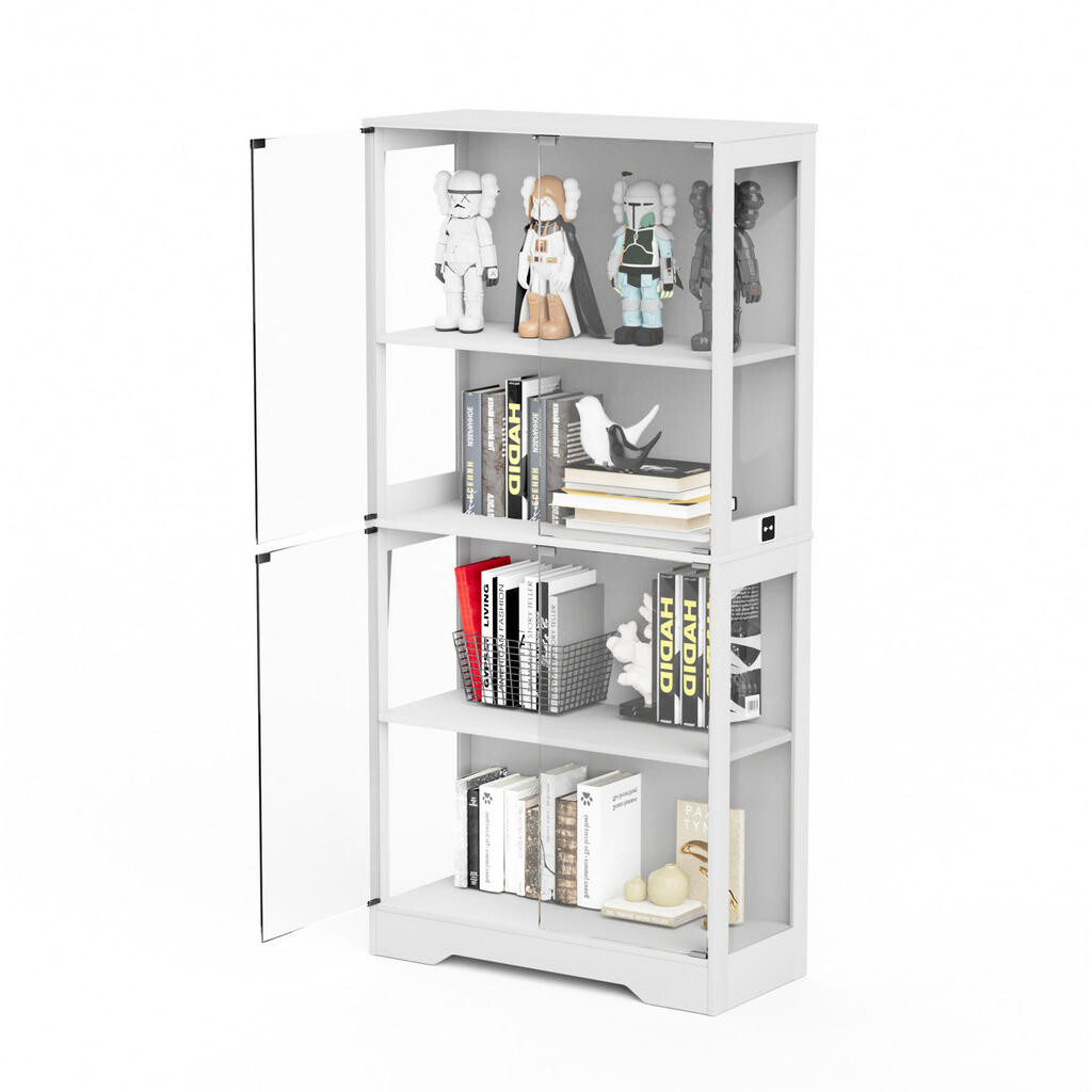 Redom VITRÍNA 80/35/165 cm se skleněnými dveřmi, LED osvětlením, senzorem pohybu a konstrukcí z MDF a skla, Bílá