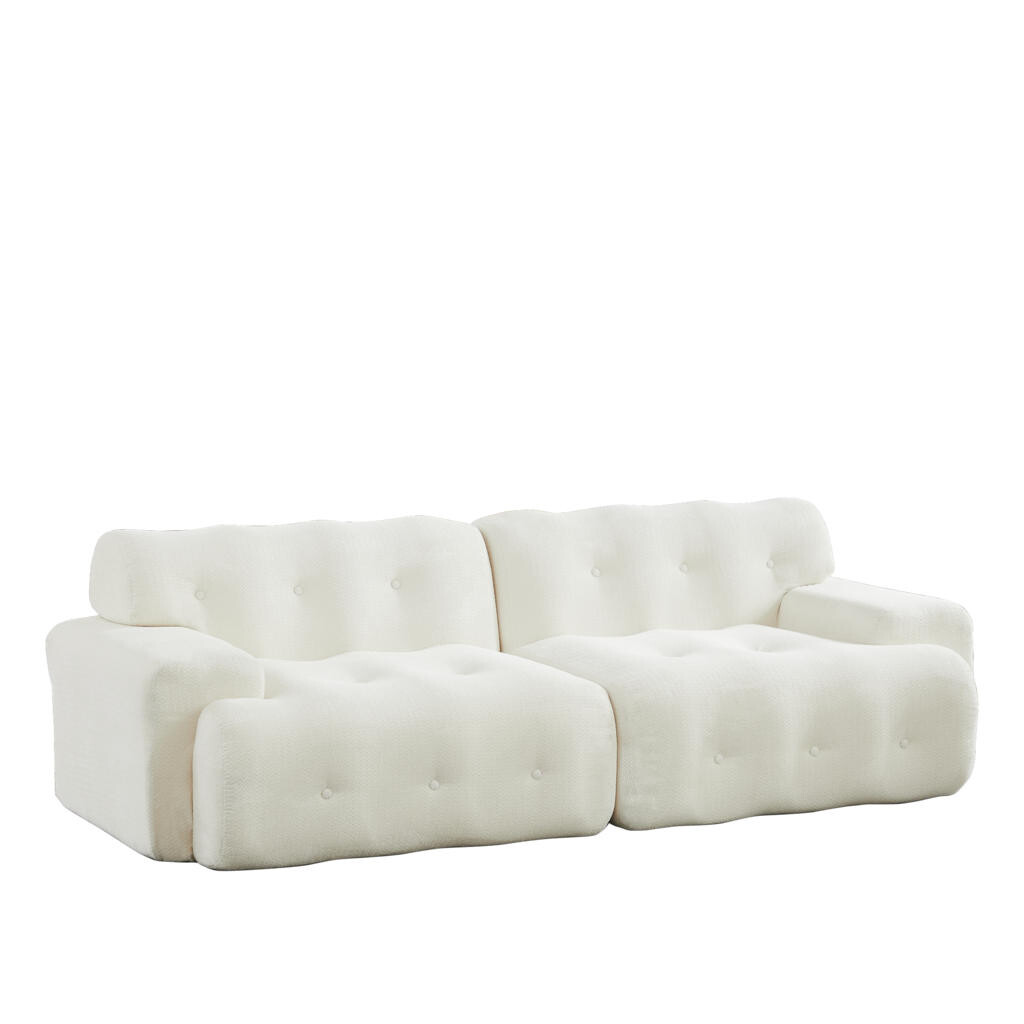 OKWISH POHOVKA 224/104/66 cm béžová z chenille s oblými hranami a prošíváním s knoflíky