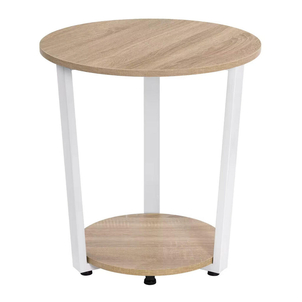 Redom ODKLÁDACÍ stolek 50/50/53 cm se 2 policemi a kovovou konstrukcí, Bílá/světlý dub